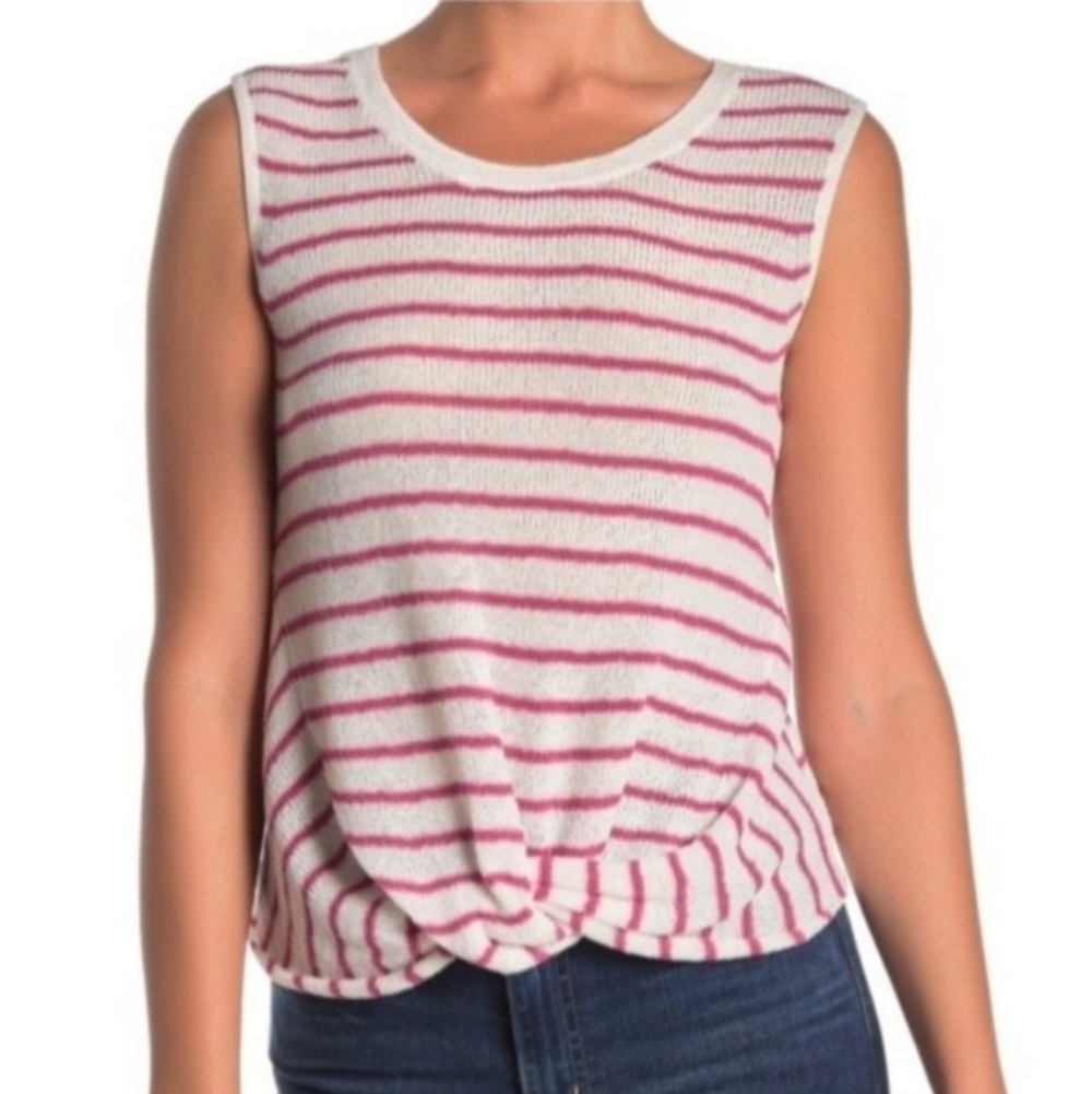 Splendid Pink Stripe Knotted Knit Sleeveless Top